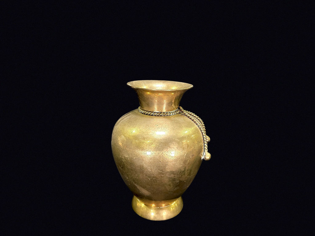 Indian Brass Baluster Vase Rope Tassel Late 20C
