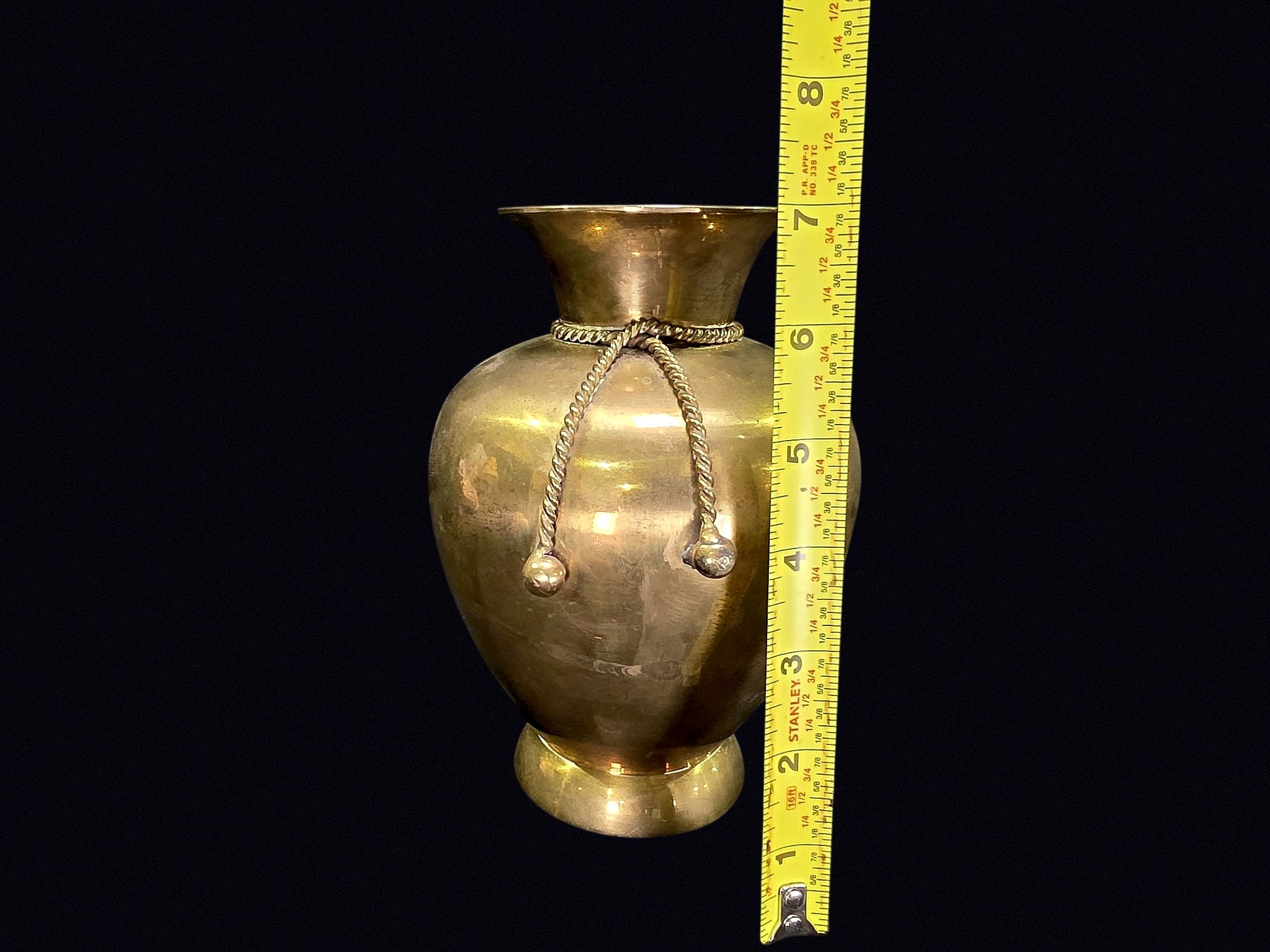 Indian Brass Baluster Vase Rope Tassel Late 20C