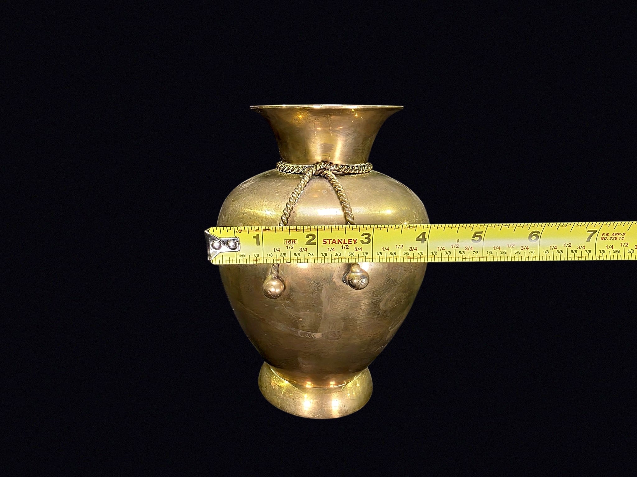 Indian Brass Baluster Vase Rope Tassel Late 20C