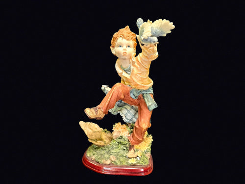Armani Style Resin Boy with Dove Figurine