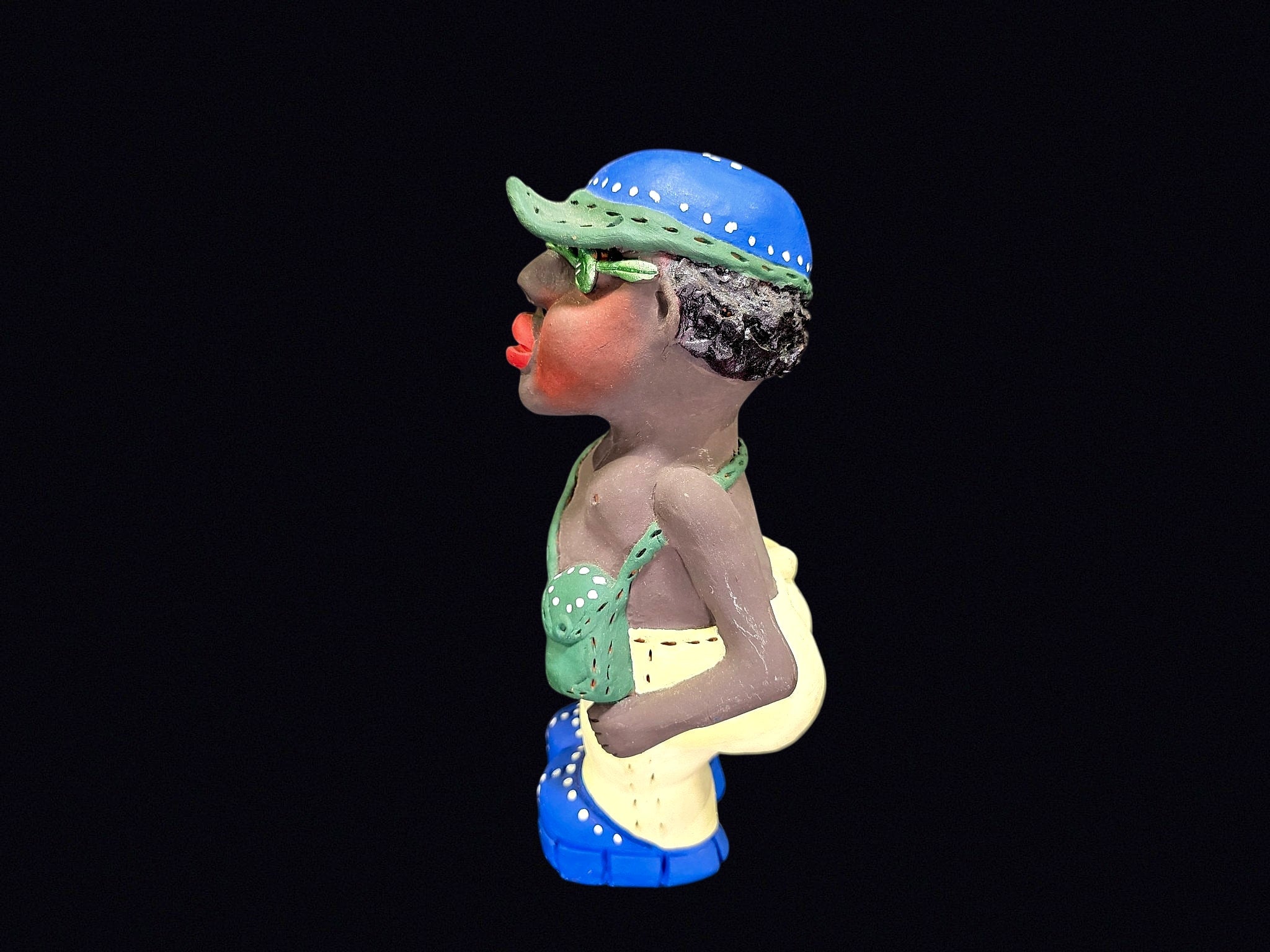 Painted Terracotta Swimmer Figurine 10in