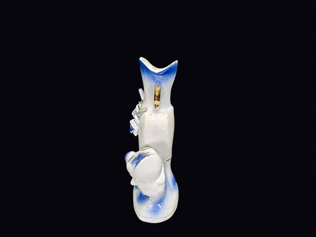 Porcelain Swan Bud Vase Applied Roses c1950