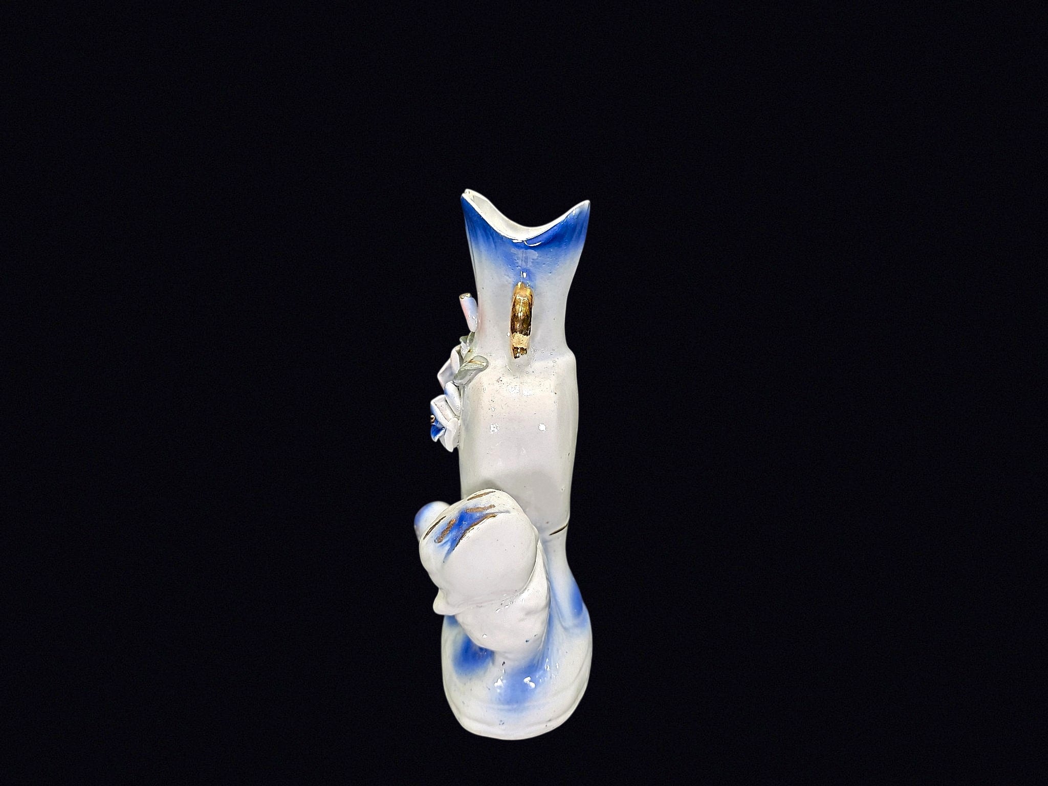 Porcelain Swan Bud Vase Applied Roses c1950
