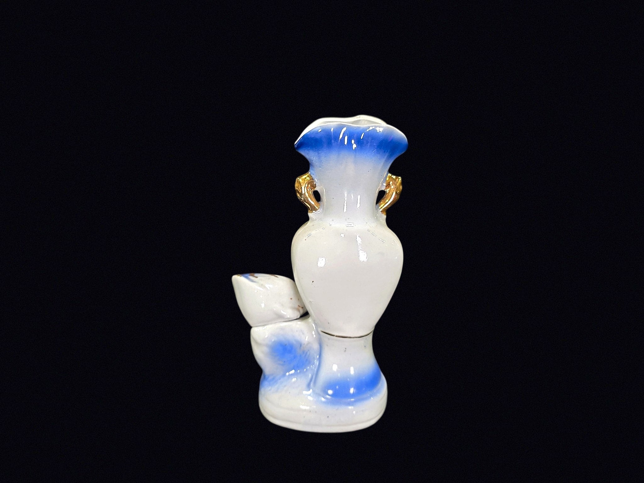 Porcelain Swan Bud Vase Applied Roses c1950