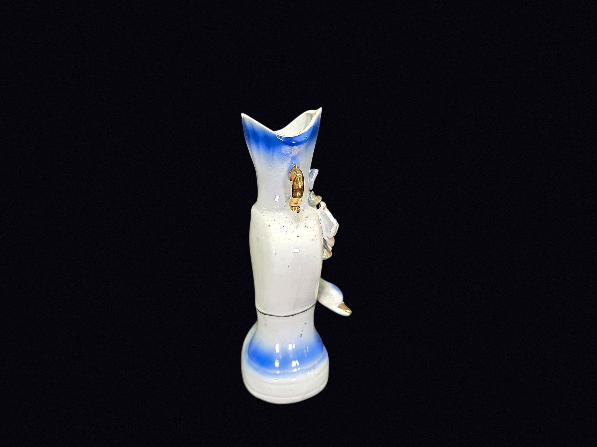 Porcelain Swan Bud Vase Applied Roses c1950