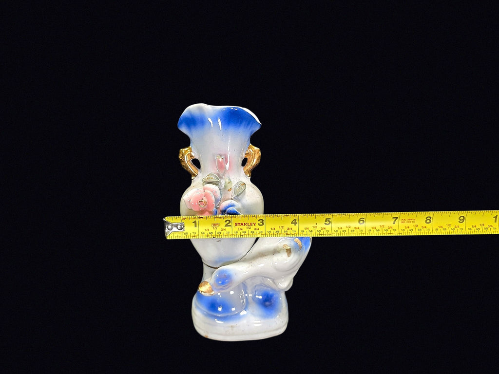 Porcelain Swan Bud Vase Applied Roses c1950