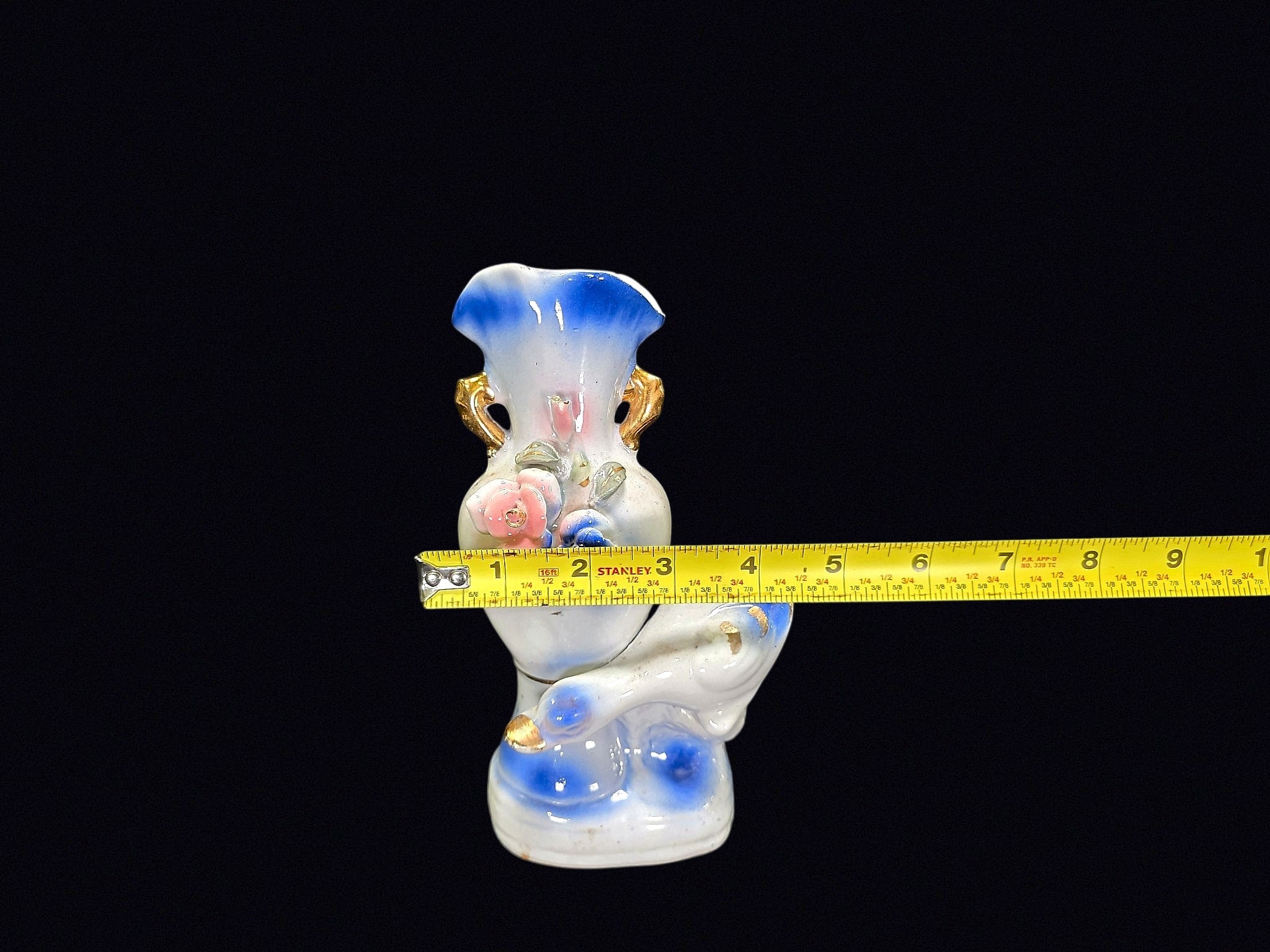 Porcelain Swan Bud Vase Applied Roses c1950