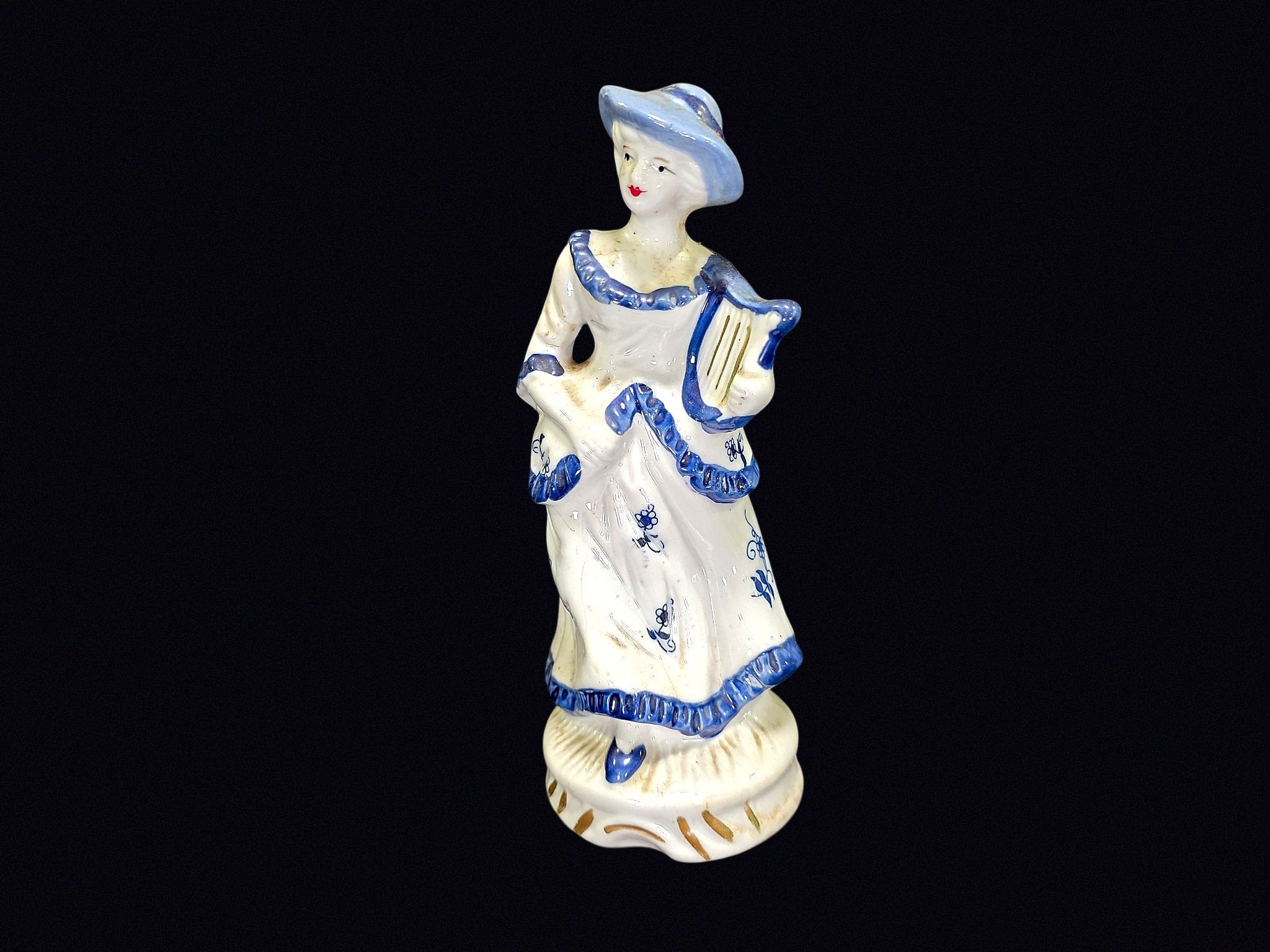 Delft Style Porcelain Victorian Lady w Lyre