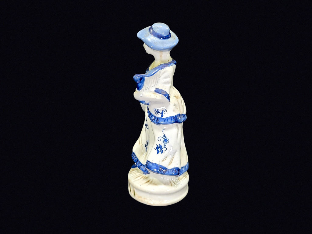 Delft Style Porcelain Victorian Lady w Lyre