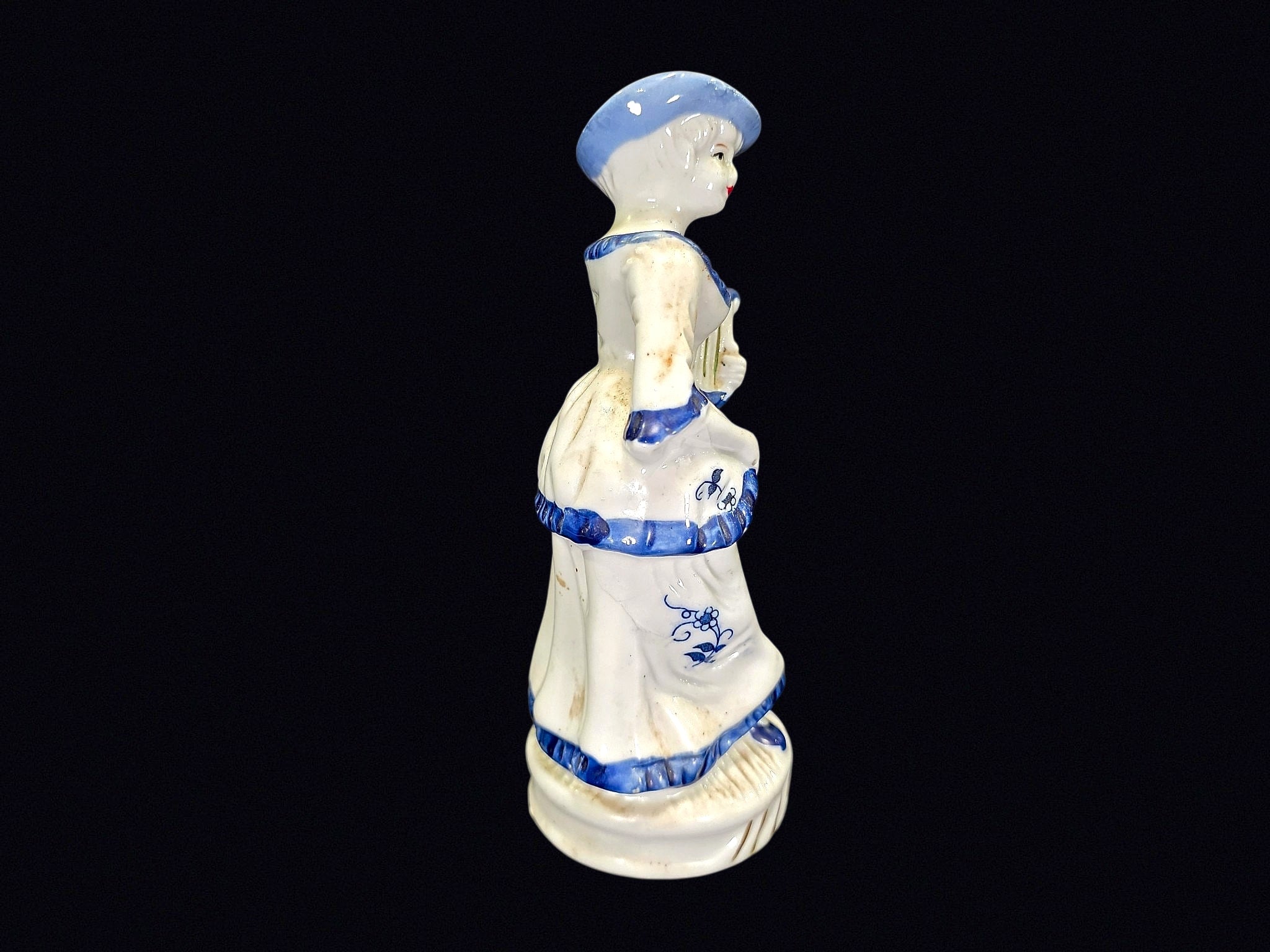Delft Style Porcelain Victorian Lady w Lyre