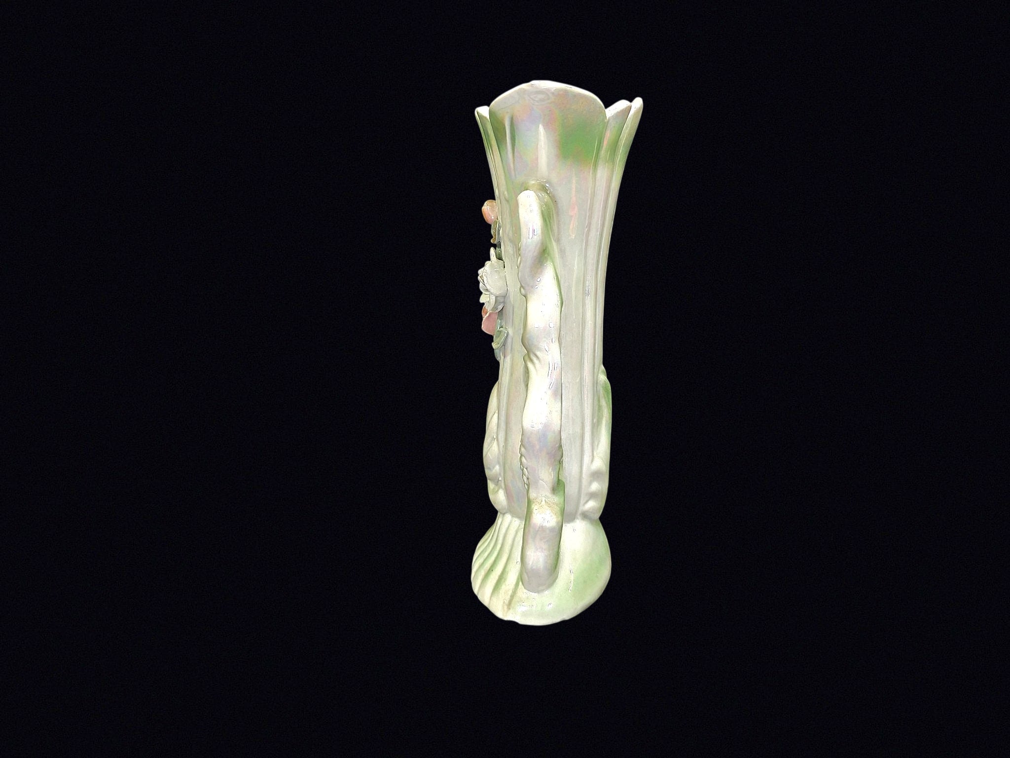 Lustreware Twin Spill Vase Applied Rose c1950