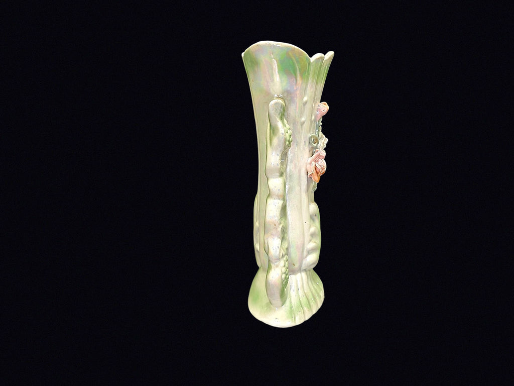 Lustreware Twin Spill Vase Applied Rose c1950