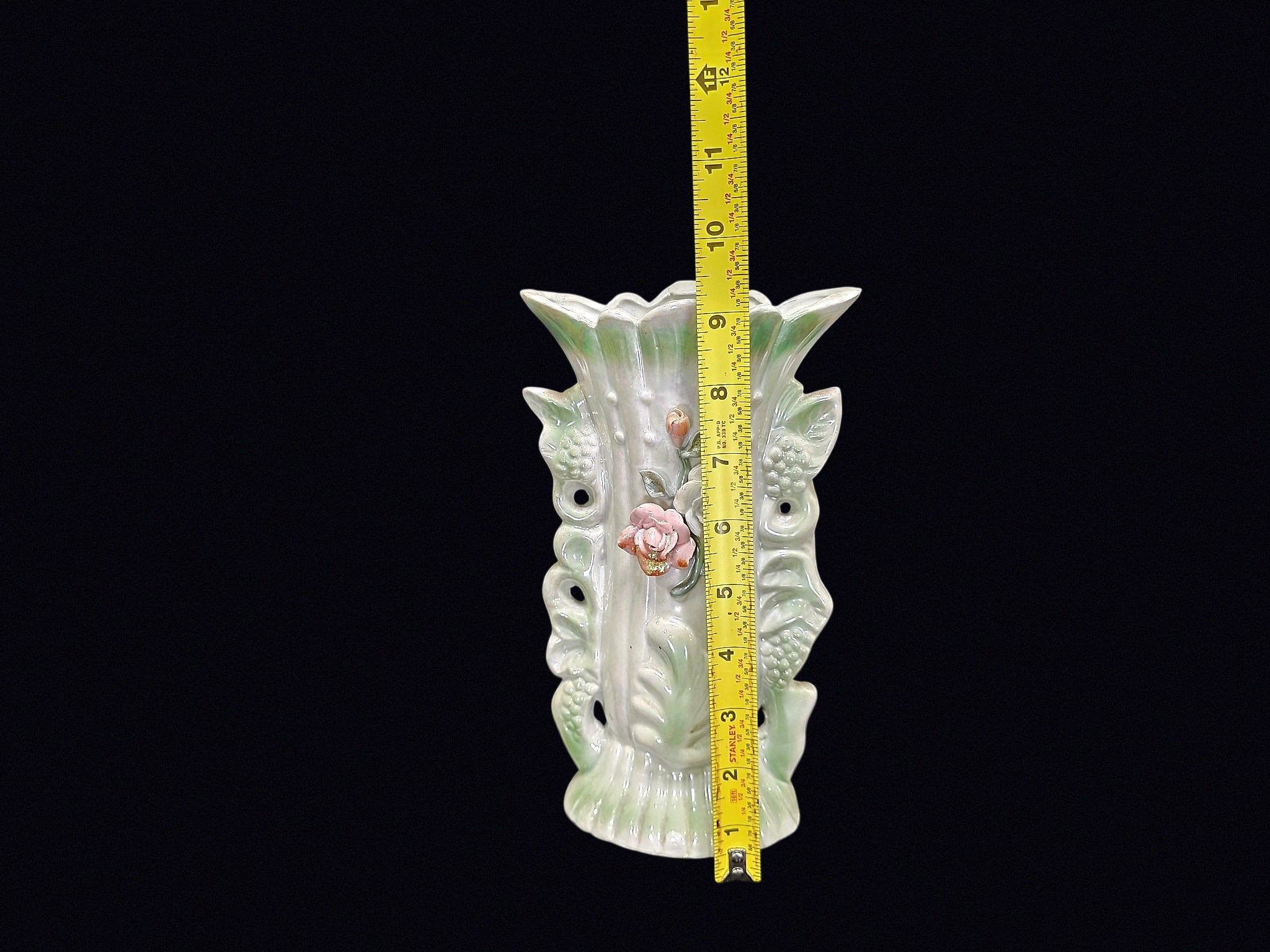 Lustreware Twin Spill Vase Applied Rose c1950