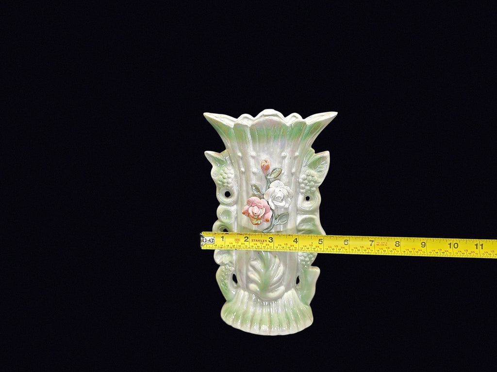 Lustreware Twin Spill Vase Applied Rose c1950