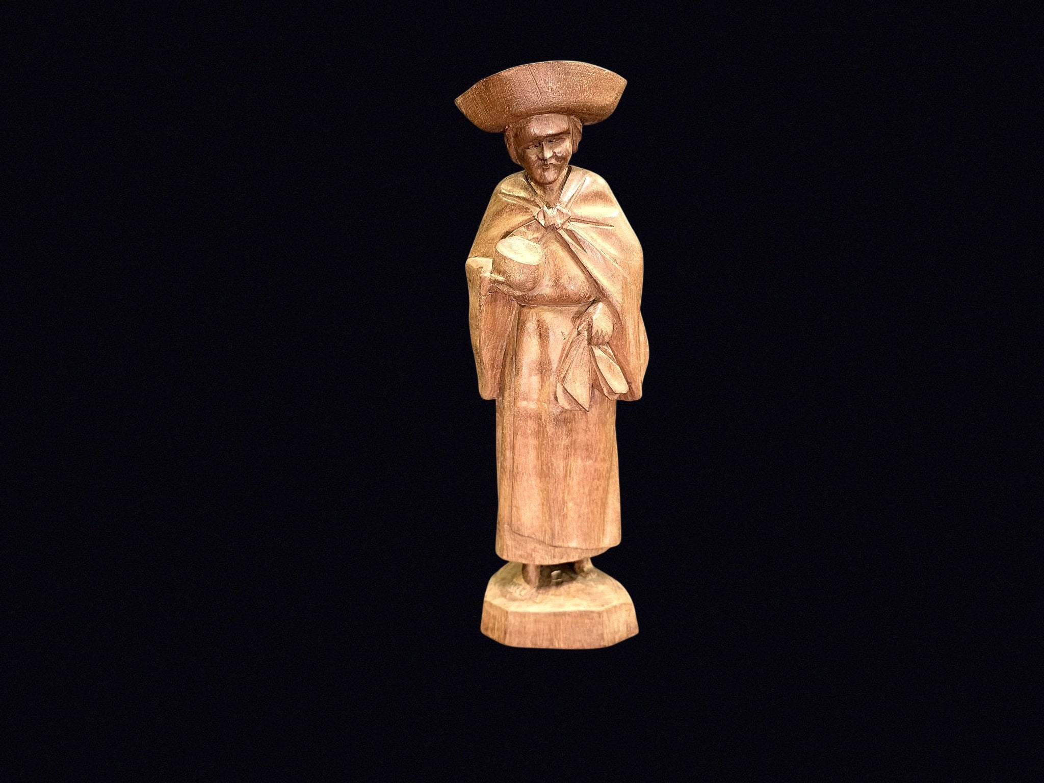 Quebec Folk Art Wood Habitant Woman c1950