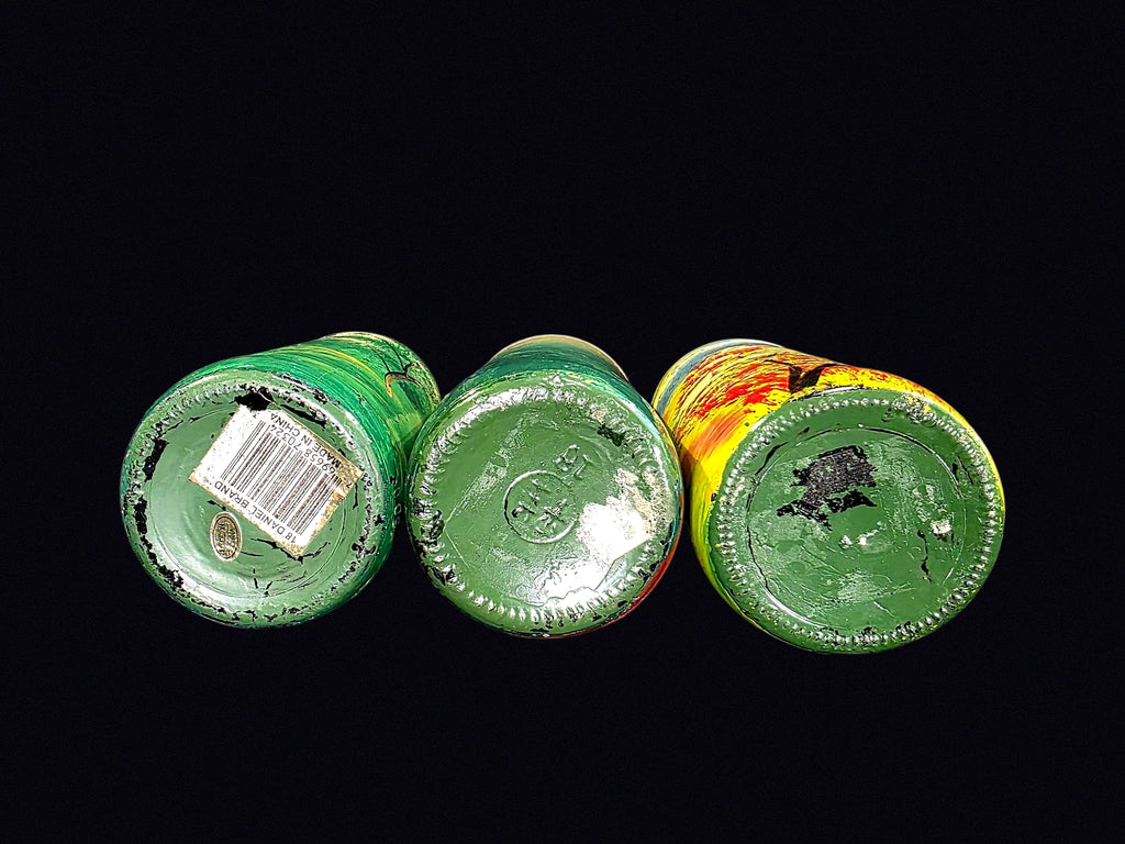 Folk Art Hand Painted Glass Bottles Set of 3