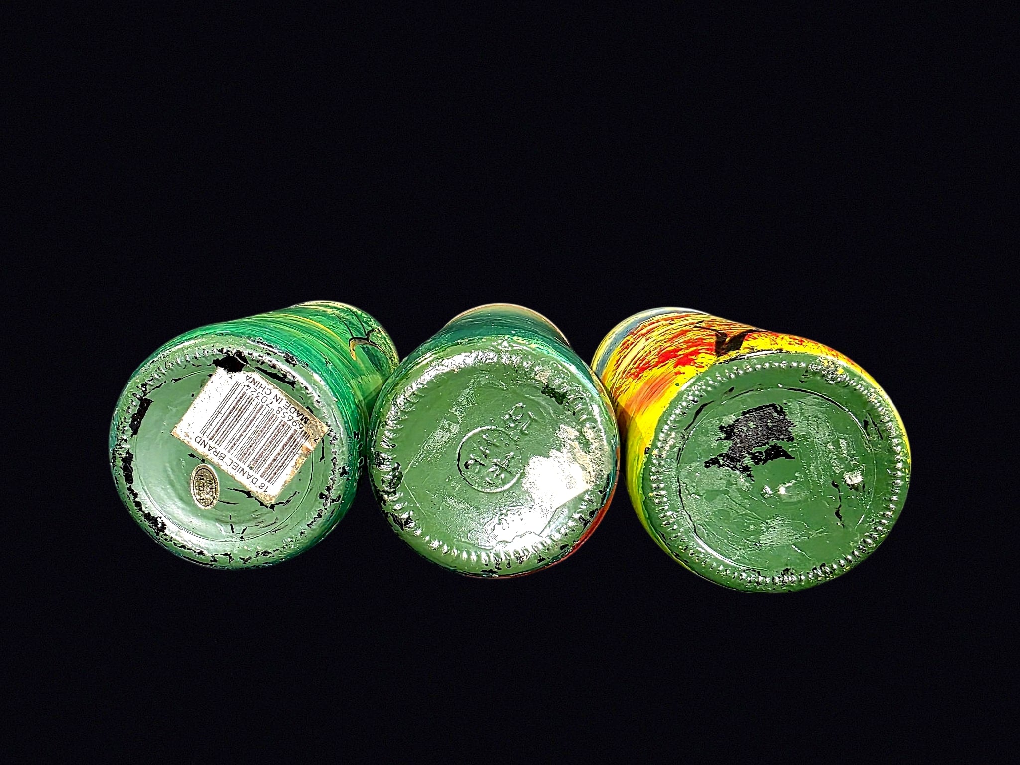 Folk Art Hand Painted Glass Bottles Set of 3