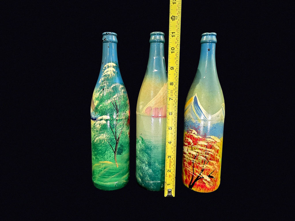 Folk Art Hand Painted Glass Bottles Set of 3