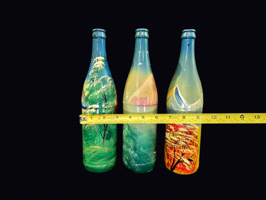 Folk Art Hand Painted Glass Bottles Set of 3