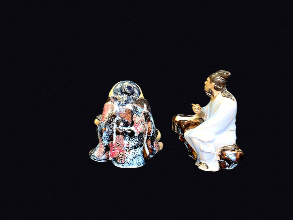 Shiwan Mudmen Shoulao & Scholar Figures Pair