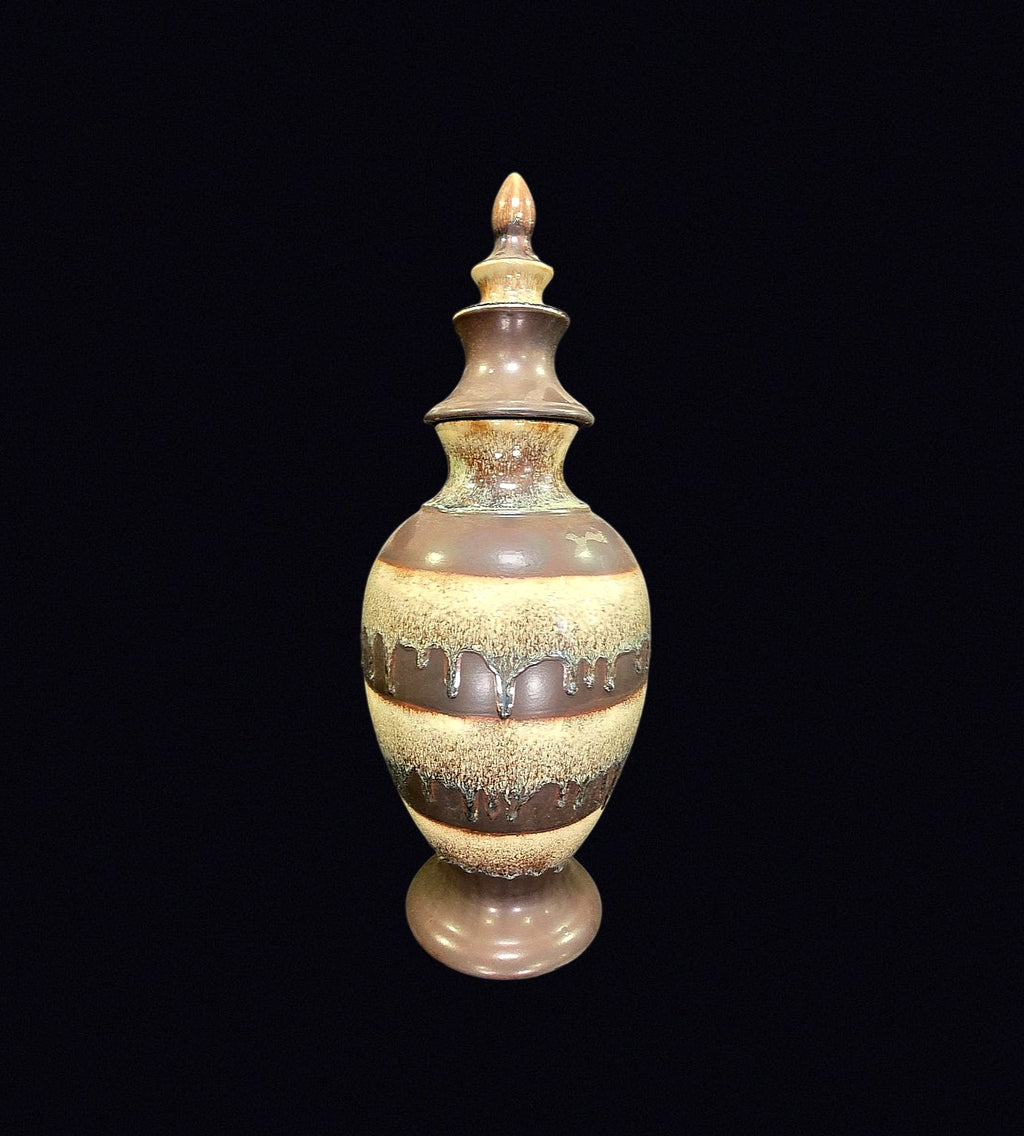 Bombay Drip Glaze Ceramic Lidded Urn 20in