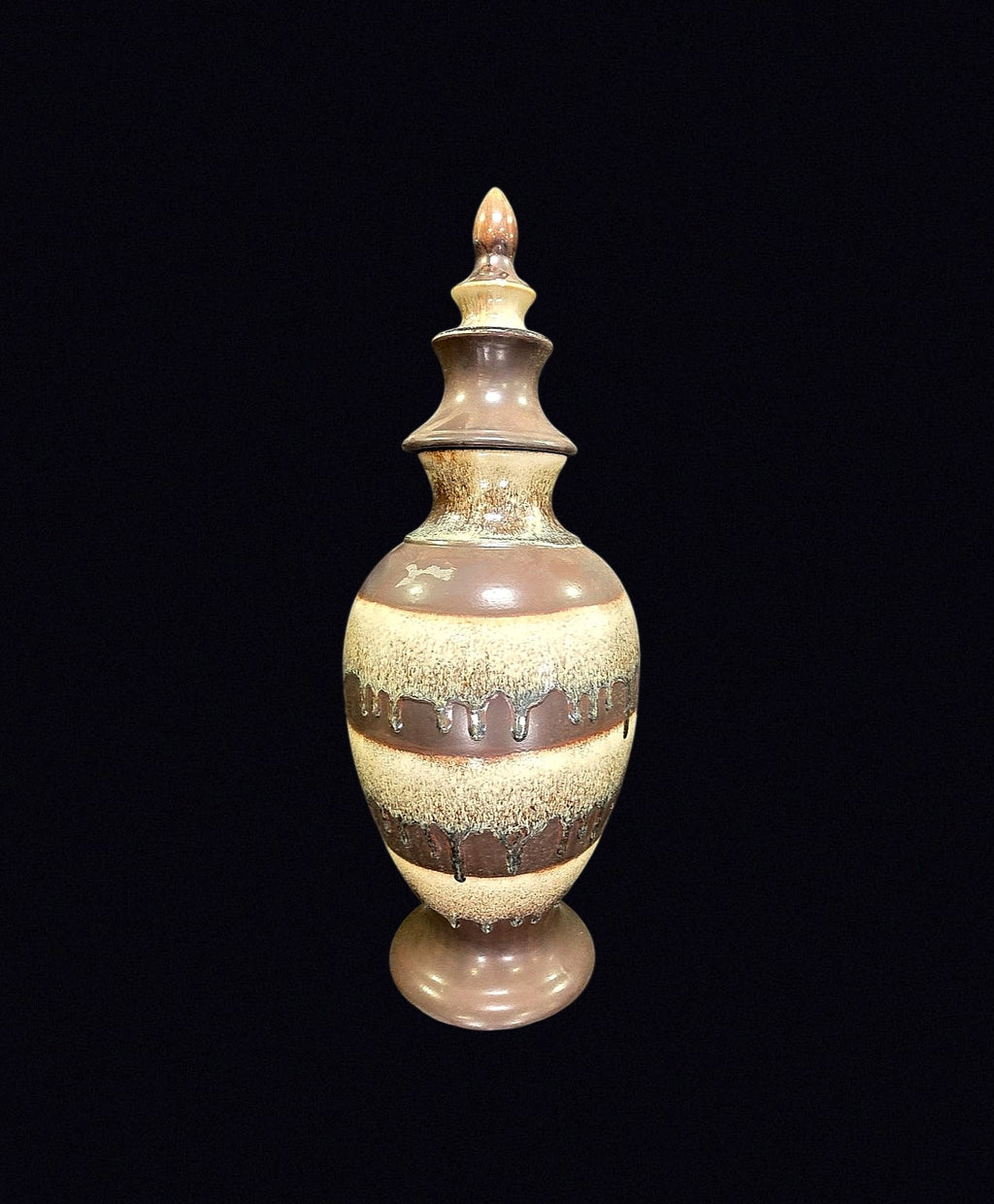 Bombay Drip Glaze Ceramic Lidded Urn 20in