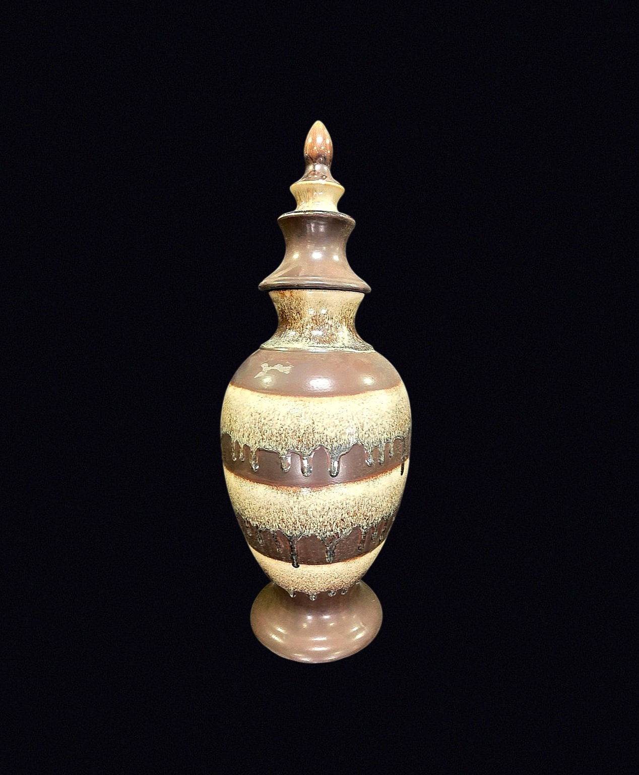 Bombay Drip Glaze Ceramic Lidded Urn 20in