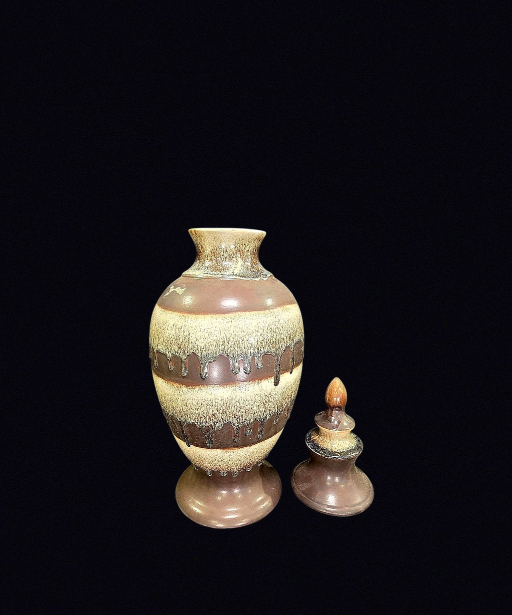 Bombay Drip Glaze Ceramic Lidded Urn 20in