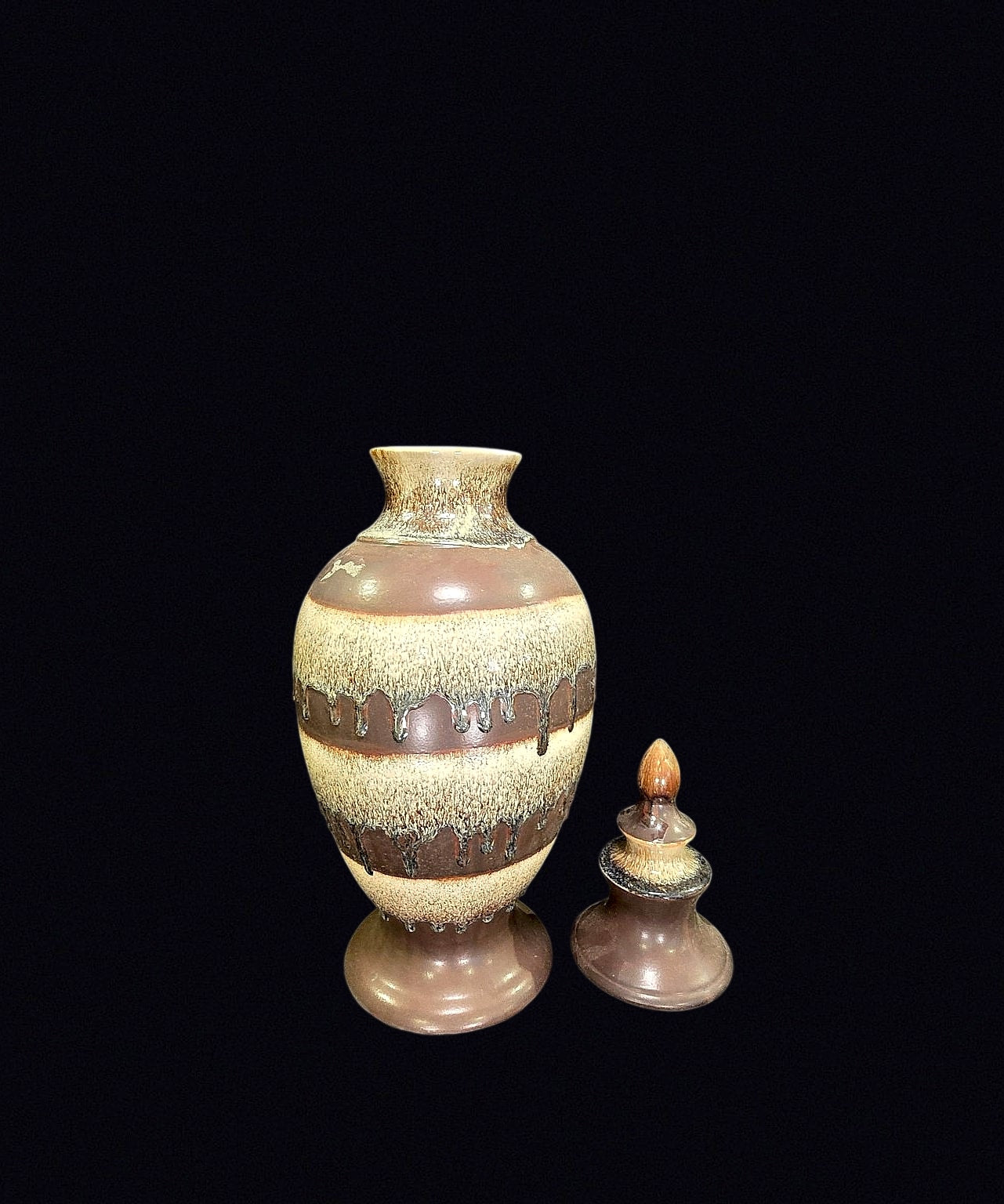 Bombay Drip Glaze Ceramic Lidded Urn 20in