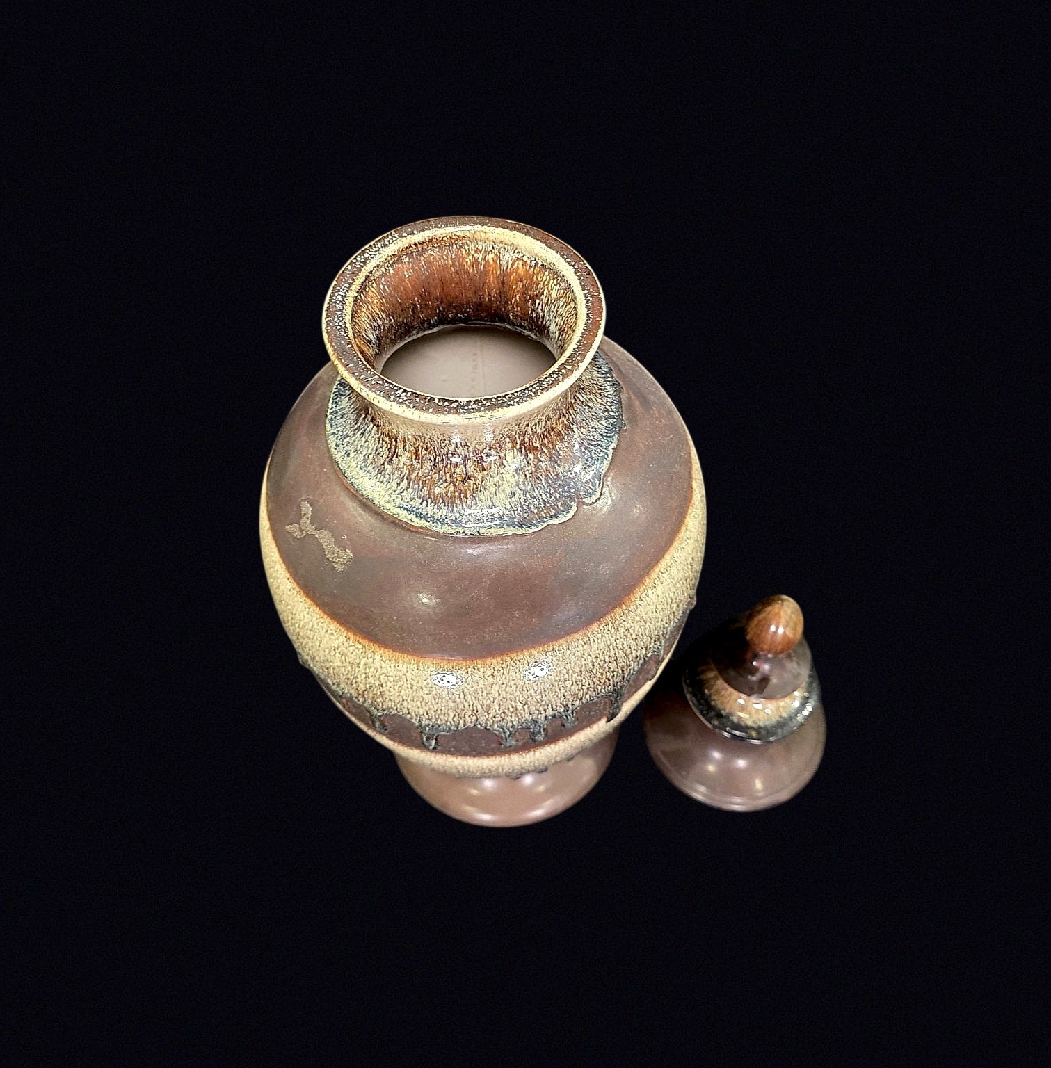 Bombay Drip Glaze Ceramic Lidded Urn 20in