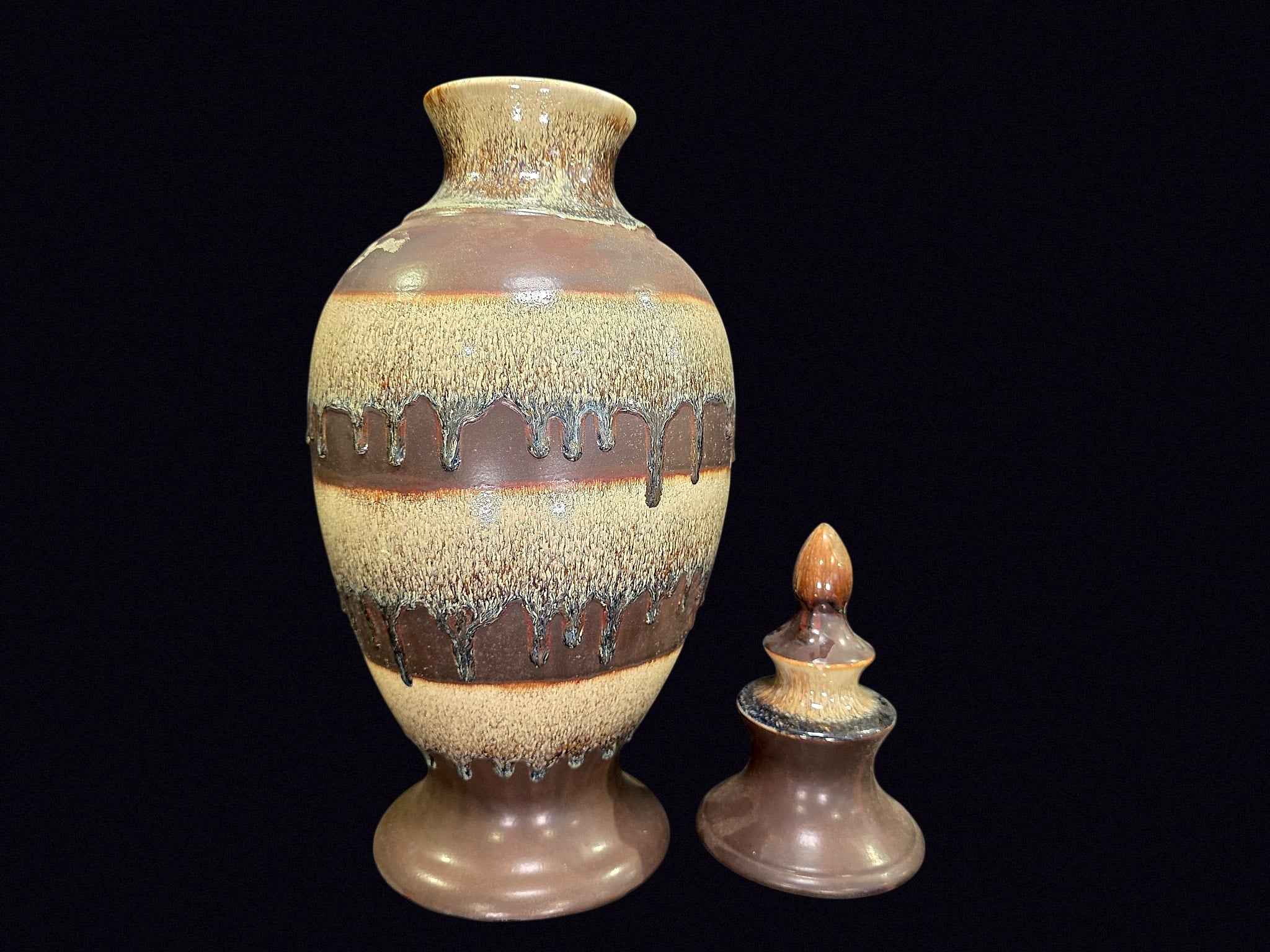 Bombay Drip Glaze Ceramic Lidded Urn 20in
