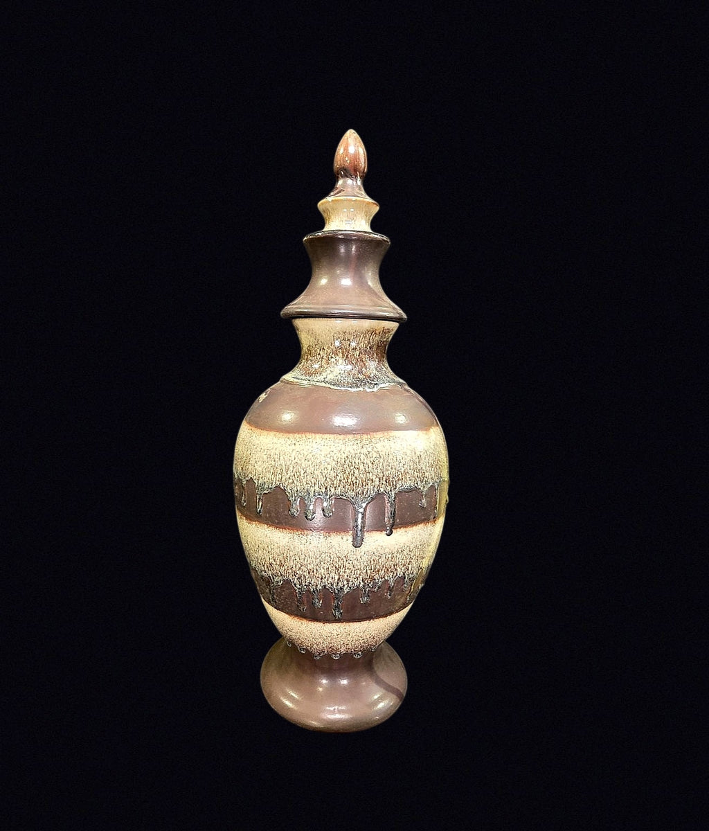 Bombay Drip Glaze Ceramic Lidded Urn 20in
