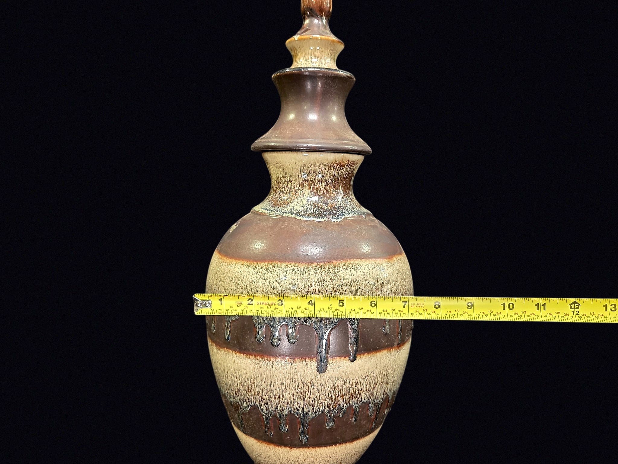 Bombay Drip Glaze Ceramic Lidded Urn 20in