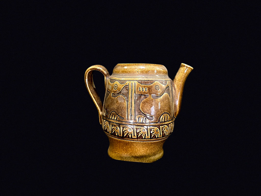 Lota Ecuador Glazed Pottery Pitcher Feline Motif
