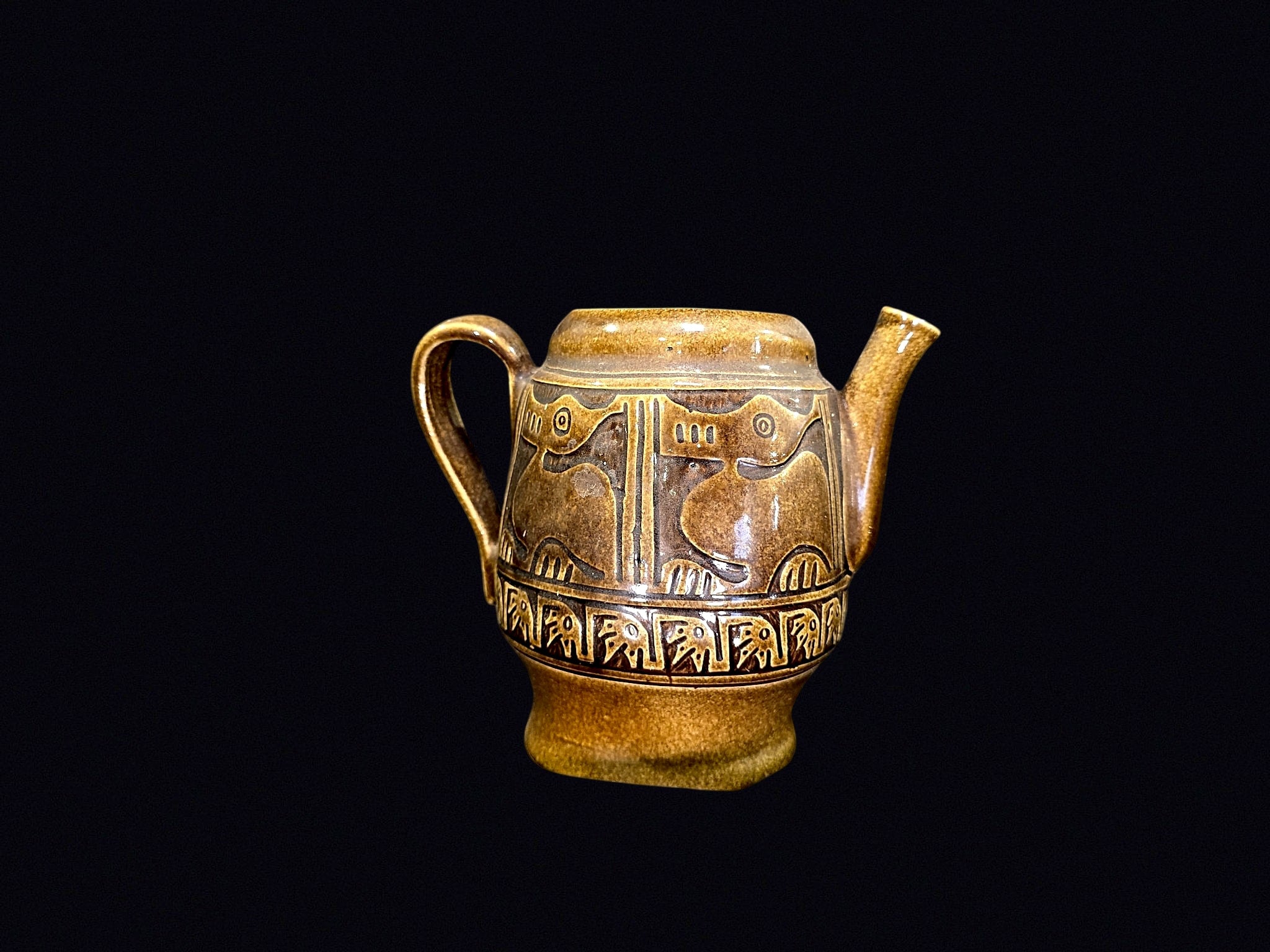 Lota Ecuador Glazed Pottery Pitcher Feline Motif