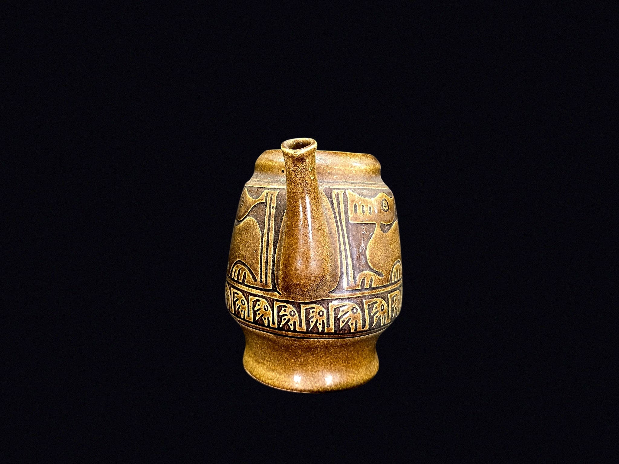 Lota Ecuador Glazed Pottery Pitcher Feline Motif