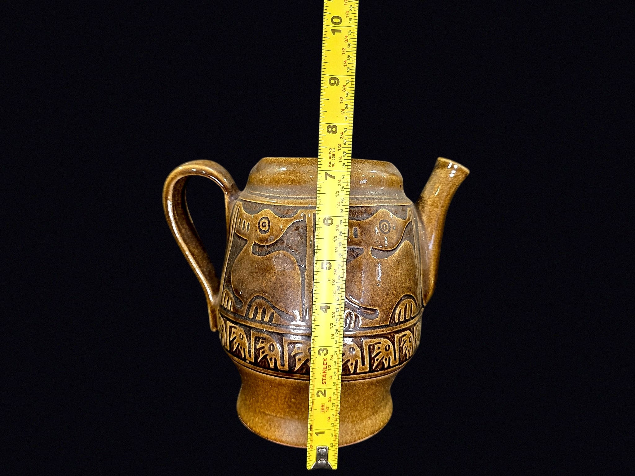Lota Ecuador Glazed Pottery Pitcher Feline Motif