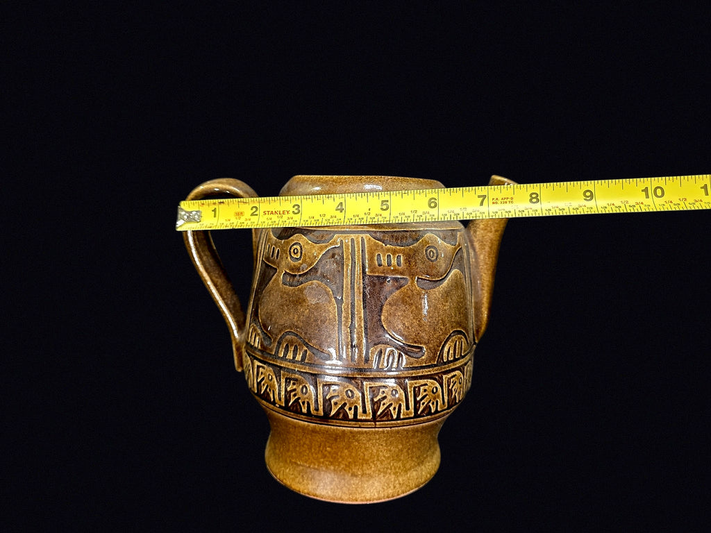 Lota Ecuador Glazed Pottery Pitcher Feline Motif