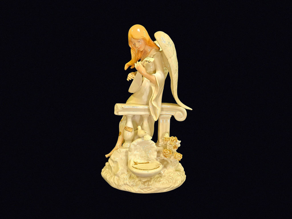 Porcelain Angel Figurine Dove Column 13in