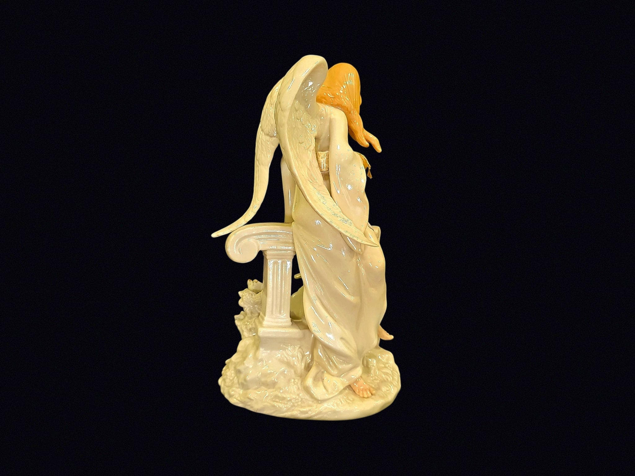 Porcelain Angel Figurine Dove Column 13in
