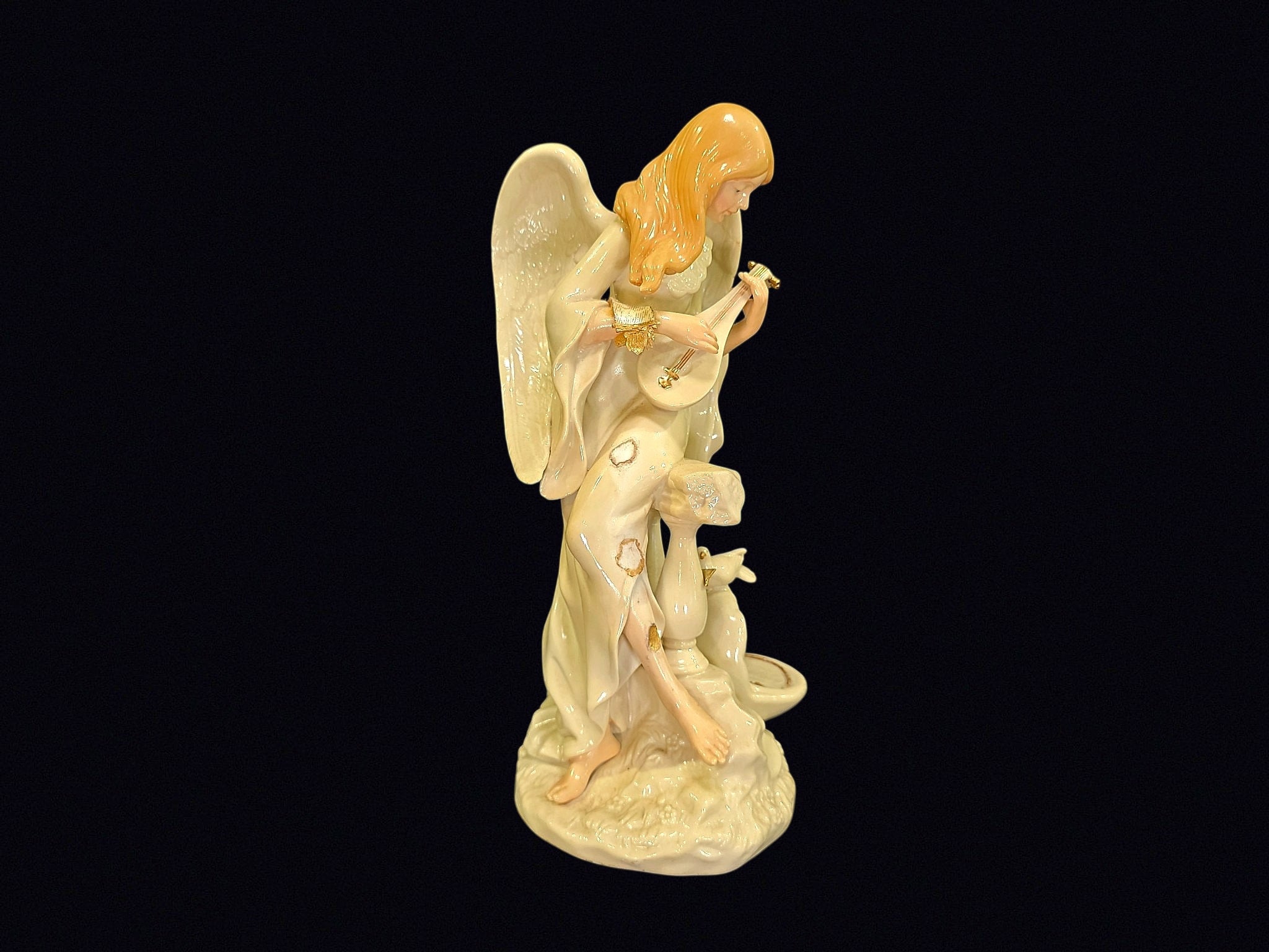 Porcelain Angel Figurine Dove Column 13in