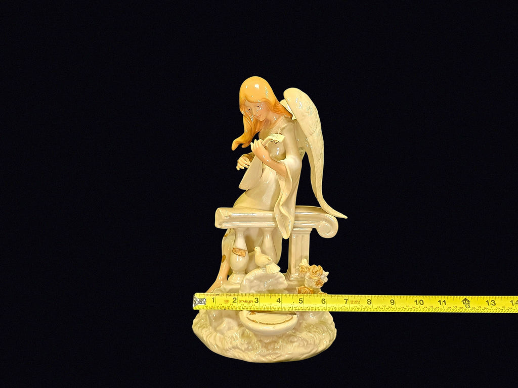 Porcelain Angel Figurine Dove Column 13in