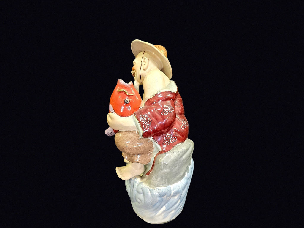 Chinese Shiwan Porcelain Fisherman with Koi 12"