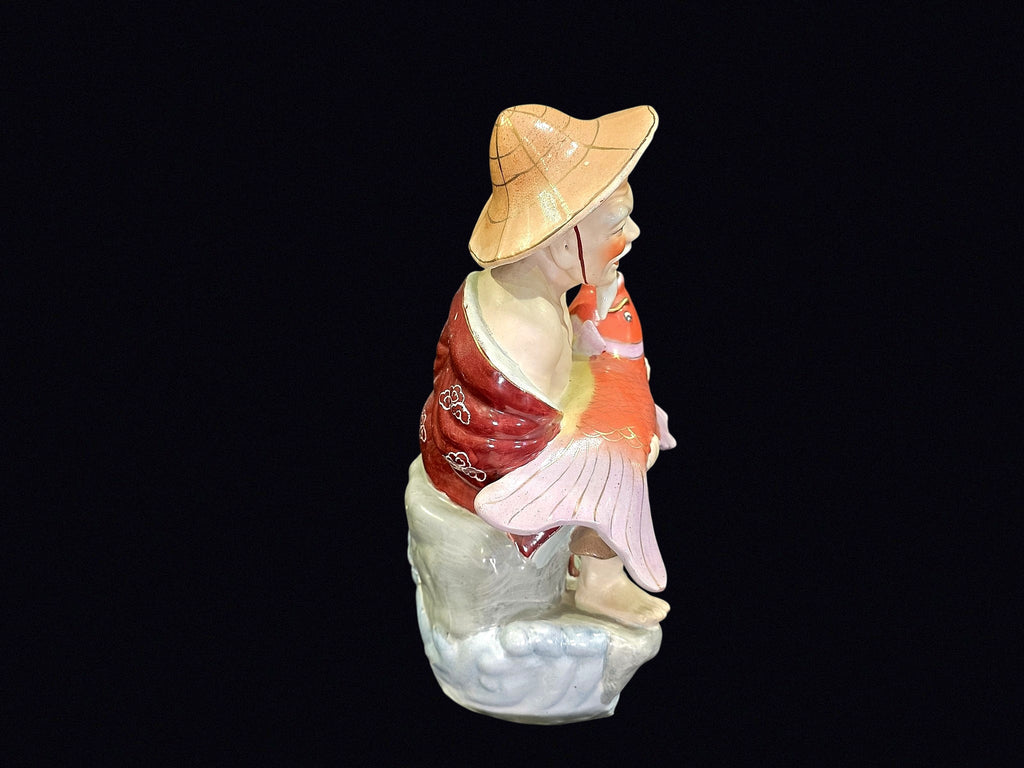 Chinese Shiwan Porcelain Fisherman with Koi 12"