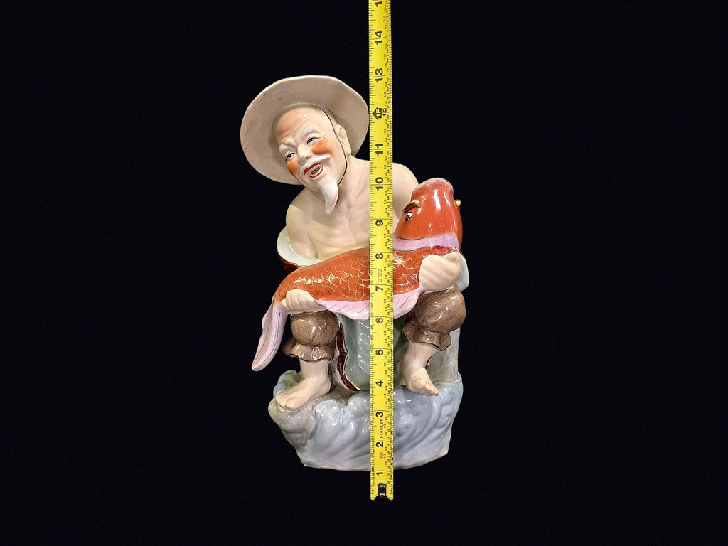 Chinese Shiwan Porcelain Fisherman with Koi 12"