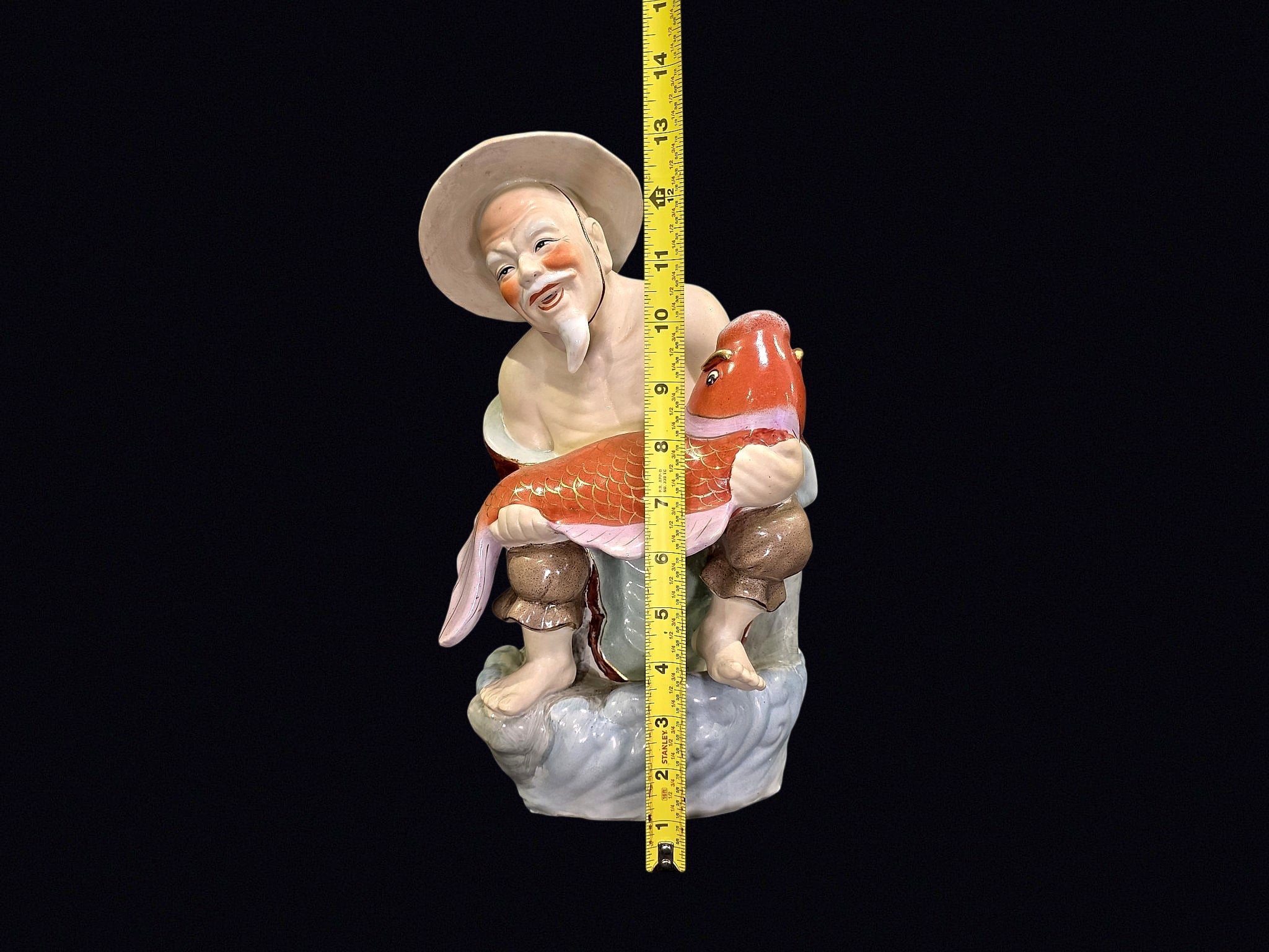Chinese Shiwan Porcelain Fisherman with Koi 12"
