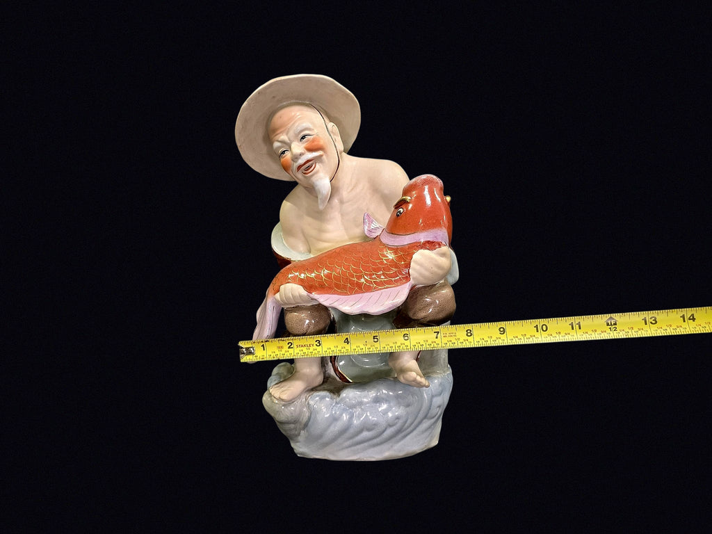 Chinese Shiwan Porcelain Fisherman with Koi 12"