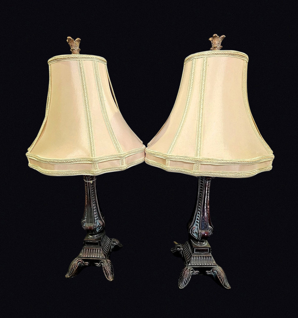 Bronze Finish Pedestal Table Lamps Pair