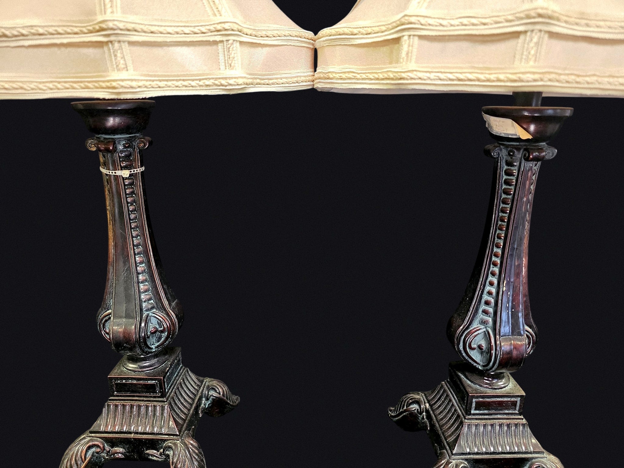 Bronze Finish Pedestal Table Lamps Pair