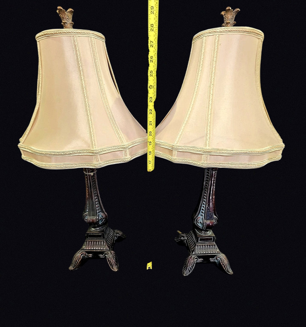 Bronze Finish Pedestal Table Lamps Pair